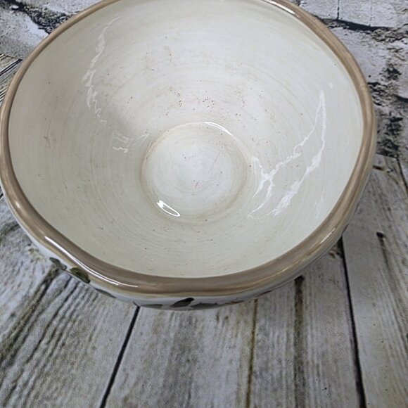 Home Holiday Pine Cone Bowl Red Green Brown on Cream 5.5" - Picture 2 of 6